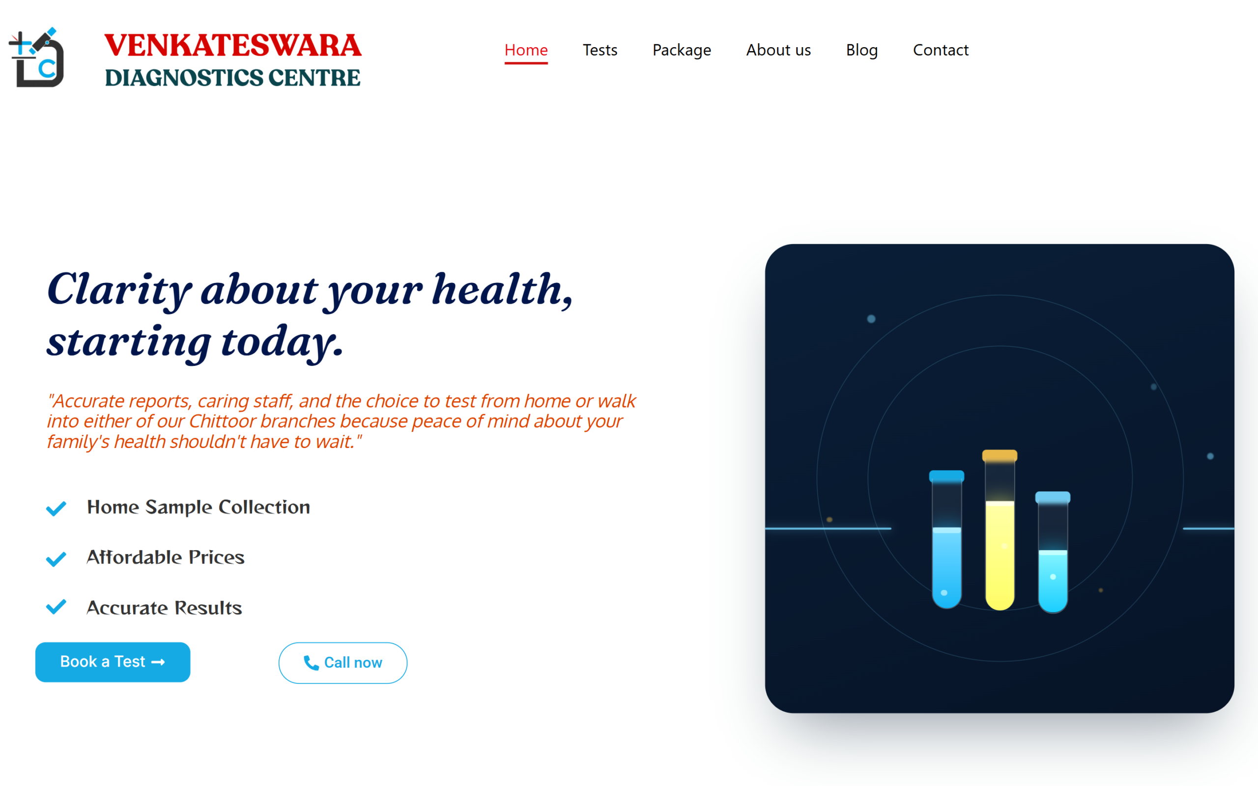 Venkateswara Diagnostic Centre website on desktop